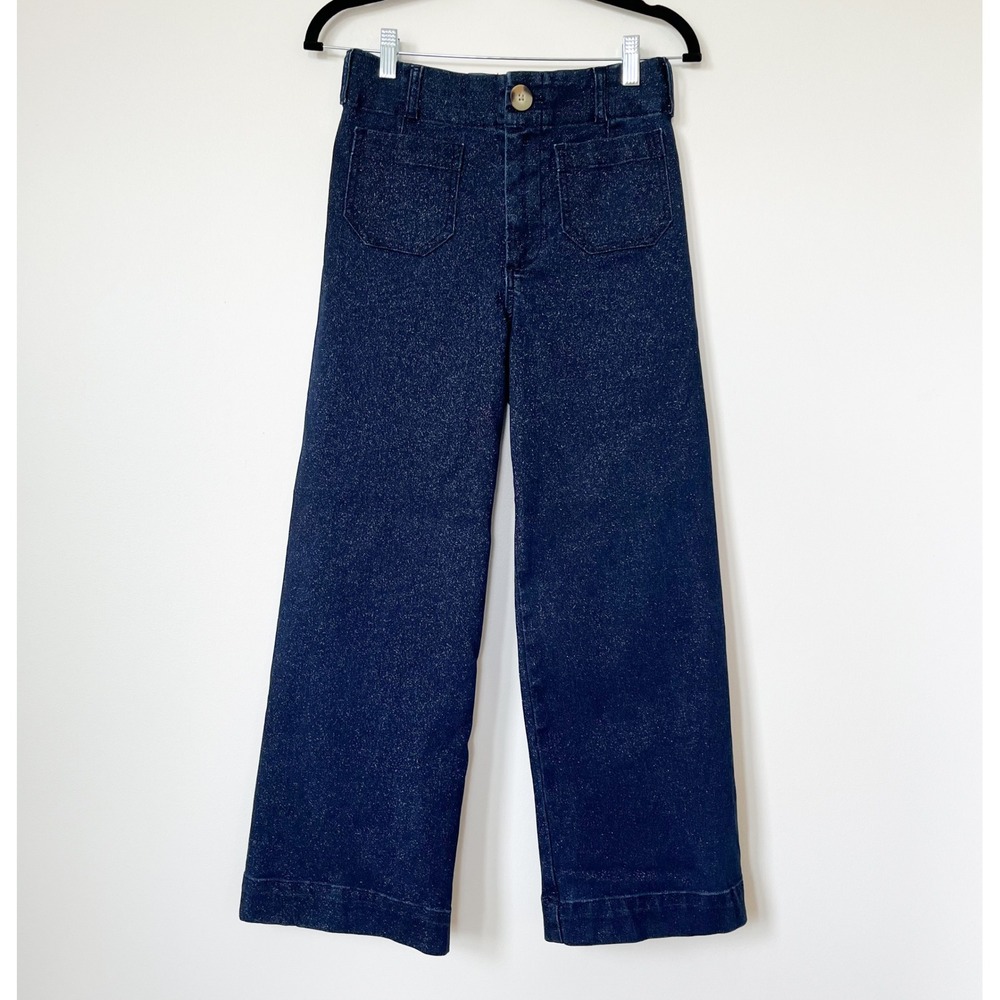 Anthropologie Maeve Collette Sparkle Denim Wide Leg Cropped Pants Womens 26 - Picture 3 of 16